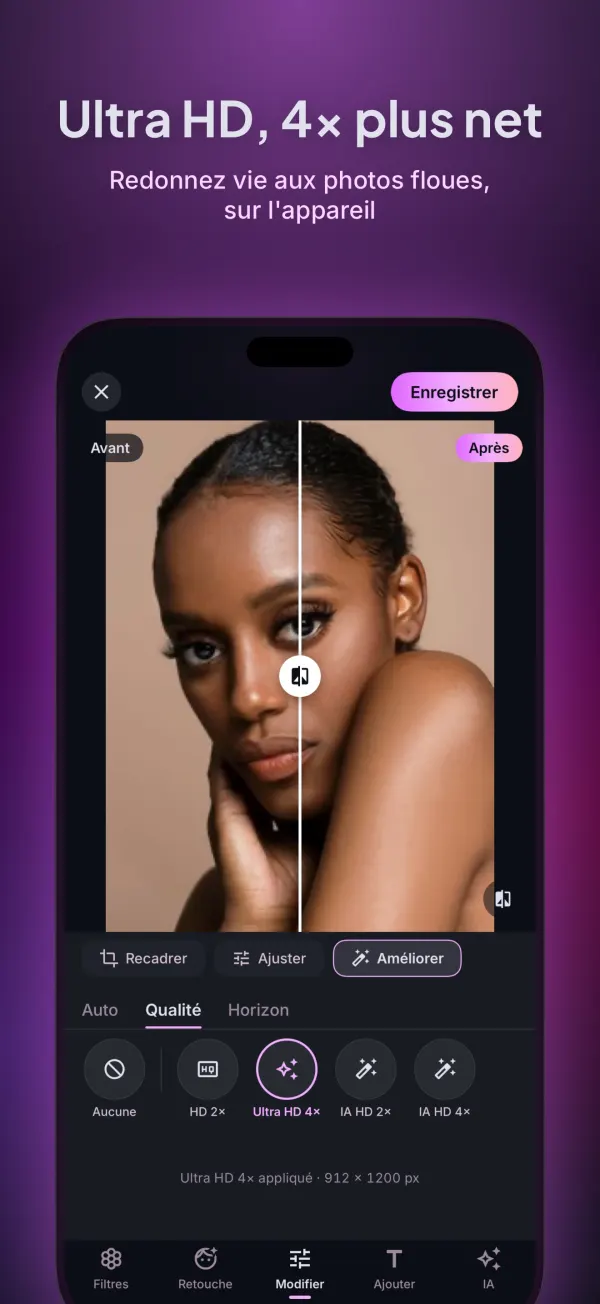 Ultra HD : agrandissement jusqu’à 4× sur l’appareil