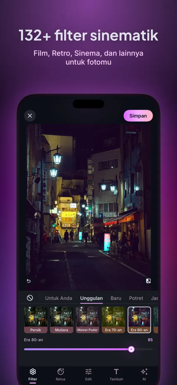 Lebih dari 132 filter sinematik