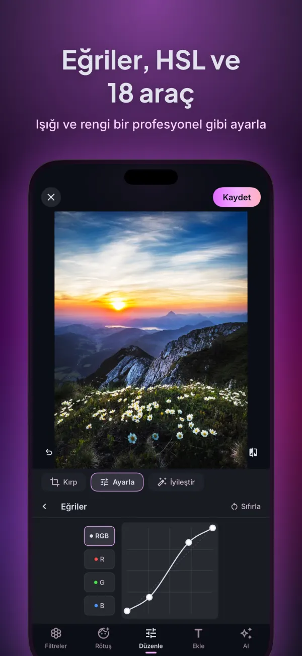 Eğriler, HSL ve 18 ayar aracı